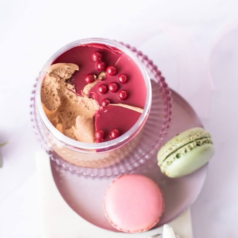 Chocolate mousse and macarons